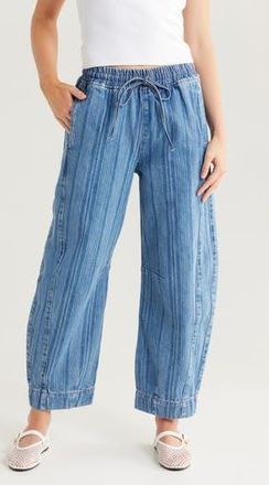Damson Madder Felix Laser Stripe Barrel Leg Drawstring Jeans in Blue at Nordstrom Rack, Size 12 Us / 16 Uk