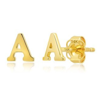 MAX + STONE 14k Yellow or White Gold Small Script Initial Letter Stud Earrings