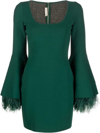 Elie Saab feather-detailed knit dress - women - Viscose/Polyester/Metal/Silk/Silk - 38 - Green