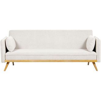 Beliani Sofa Bed 3 Seater ASAA Fabric Off-White