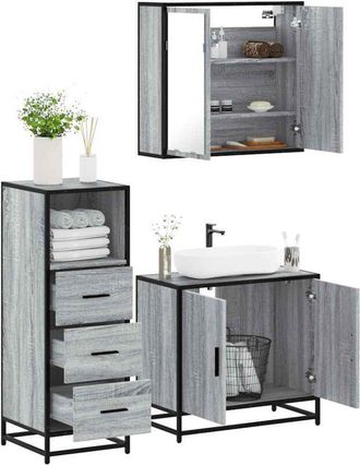 vidaXL Vidaxl - Set De Muebles De Ba&ntilde;o 3 Pzas Madera Contrachapada Gris Sonoma