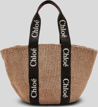 Chlo&eacute; Woody Large Mifuko Basket Bag with Logo Webbing