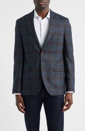 Jack Victor Midland Contemporary Fit Grey Deco Plaid Super 110s Wool Sport Coat in Charcoal at Nordstrom Rack, Size 46 Regular