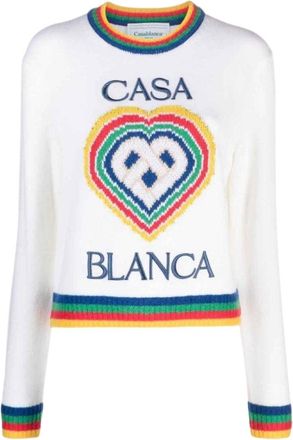 Casablanca Mens Heart Casa Brand Jumper White Knitwear Wool - Size X-Small