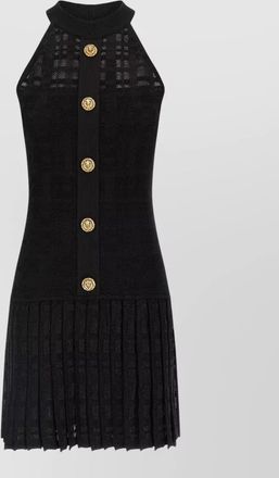 Balmain pleated tartan knit halterneck sleeveless mini dress