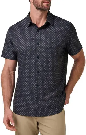 Travis Mathew Techwoven Beach Hut Short Sleeve Performance Button-Up Shirt in Total Eclipse at Nordstrom, Size X-Large