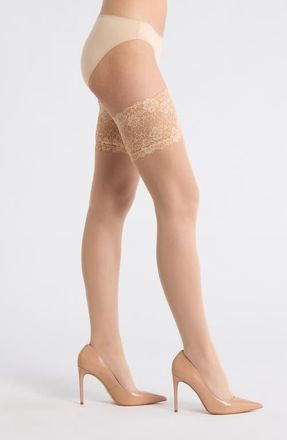 Nordstrom Lace Top Thigh High Sheer Stockings in Beige Almond at Nordstrom, Size Medium