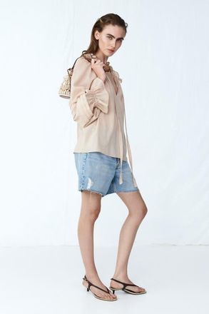 H&M Raw-edge Denim Shorts in Light Denim Blue at Nordstrom, Size 14