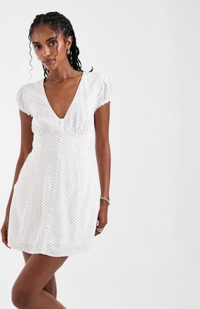 Hollister Vestito corto bianco a pois con scollo a V