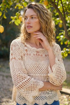 Roman Crochet Knit Flared Sleeve Top