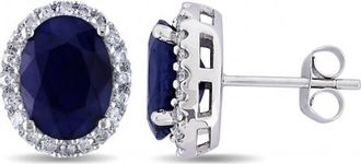 Allurez Oval Blue Sapphire & Halo Diamond Stud Earrings 14k in White Gold at Nordstrom