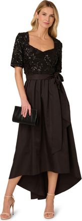 Adrianna Papell Womens Studio Sequin Combo Taffeta Gown - Black - Size 12 UK