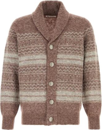 Brunello Cucinelli Nordic Jacquard Cardigan - Heren - Truien - Bruin - Maat: XL Wol