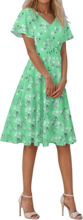 Generic Summer Dresses for Women Short Sleeve V-Neck Floral Wrap Waist Casual Dress Casual Plus Size Bohemian Floral Midi Summer Beach Swing Boho Dress Holida