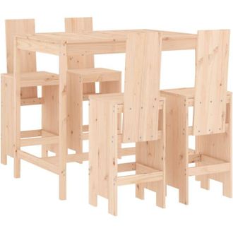 vidaXL Set De Mesa Y Taburetes Altos Jard&iacute;n 5 Pzas Madera Maciza Pino Vidaxl
