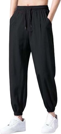 Generic Ice Silk Trousers Men, Quick-Drying Trouser With Drawstring Straight Leg Leisure Jogger Pants Leightweight Breathable Tracksuit Bottom Elastic High Wa