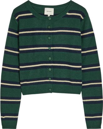Reformation Clara Striped Cashmere Cardigan - Green - XL (UK16 / XL)