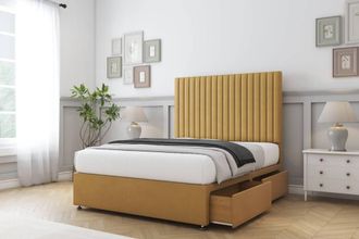 Comfort Beds Denver Plush Divan Base 2 Drawers - 54 Headboard in Mustard | Size: Small Single