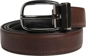 Dolce & Gabbana Men Brown Classic Leather Metal Buckle Mens Belt