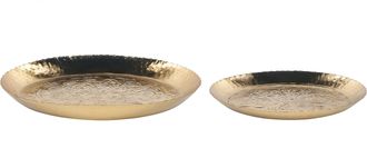 Beliani Conjunto De 2 Bandejas De Metal Dorado Texturizado Joyero Glamour Accesorio Sadane
