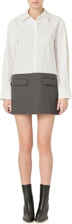 endless rose Colorblock Long Sleeve Shirtdress in White /Charcoal at Nordstrom, Size X-Small