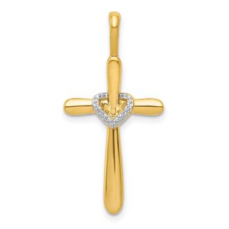 Diamond2Deal 14k Yellow Gold 1/10 carat Diamond Cross with Heart Pendant