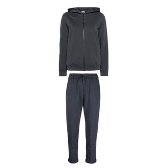 Brunello Cucinelli Cotton Zip-Up Hoodie & Track Pants - Dames - Trainingspakken - Blauw - S - Katoen - Fitness