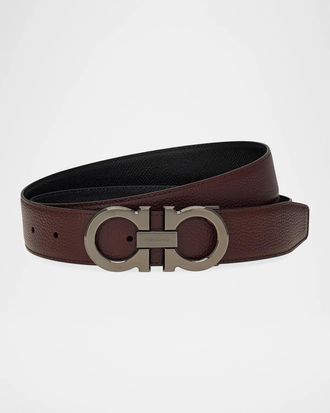 Ferragamo Men & apos;s Double Adjustable Hammered Leather Gancini-Buckle Belt