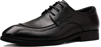 Generic Formal Oxford Shoes for Men Lace Up Round Toe Derby Shoes Cowhide Non Slip Rubber Sole Slip Resistant Low Top Anti-Slip Classic(Black Lace Up,5.5 UK)