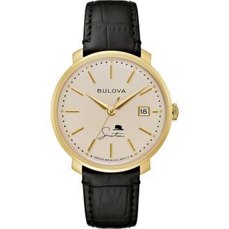 Bulova Frank Sinatra The Best is Yet to Come Leather Strap Watch in Gold-Tone at Nordstrom