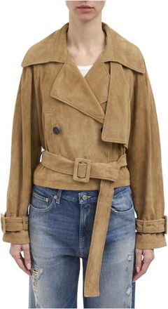 S.W.O.R.D 6.6.44 Light Jackets, female, Beige, Size: XS Chiodo corto in suede