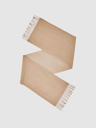 Reiss Camel Wool-cashmere Script-logo Scarf
