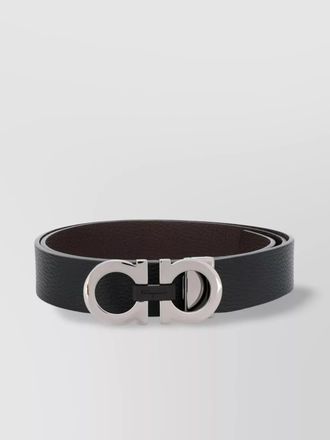 Ferragamo textured leather reversible belt with silver buckle