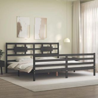 vidaXL Estructura De Cama Con Cabecero Madera Maciza Gris 200x200 Cm Vidaxl