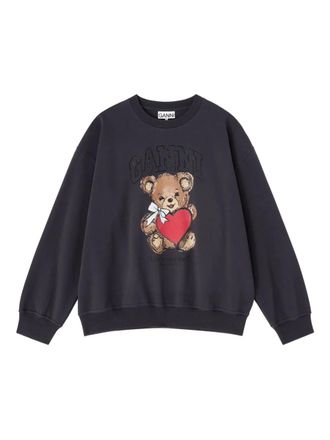 Ganni teddy-print sweatshirt - women - Fabric - M - Grey