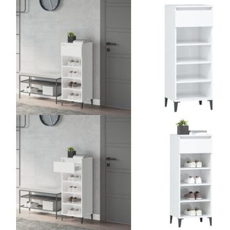 vidaXL Scarpiera Bianco Lucido 40x36x105 cm in Legno Multistrato - Scarpiera da interno - Scarpiera con cassetto