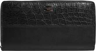 Dolce & Gabbana Mens Black Leather Logo Plaque Zip Around Continental Wallet Calf Caiman