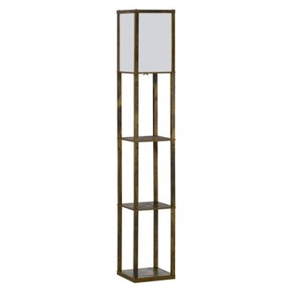 HOMCOM Floor Lamp Reading Lamp with 3-Tier Storage Shelf for Home Office Brown | TJ Hughes