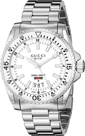 Gucci YA136302 Mens Dive Watch - 40mm Stainless Steel & 200m Water Resistant - White - One Size