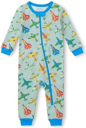 Hatley Vintage Aircrafts Organic Cotton Zip Romper in Blue at Nordstrom, Size 18-24M