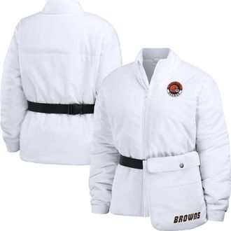 WEAR by Erin Andrews Womens WEAR by Erin Andrews White Cleveland Browns Packaway Full-Zip Puffer Jacket at Nordstrom, Size Xx-Large