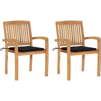 vidaXL Sillas De Jard&iacute;n 2 Uds Con Cojines Madera Maciza De Teca Negro Vidaxl