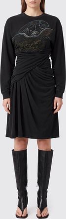 Diesel Graphic Print Draped Cotton Mini Dress with Long Sleeves