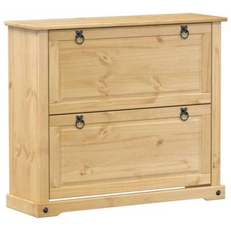 Berkfield Home Shoe Cabinet Corona 99x32x85 cm Solid Wood Pine in Light Brown | Size: 99 x 32 x 85 cm