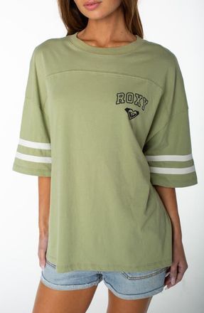 Roxy Game Day Graphic Oversized T-Shirt in Oil Green at Nordstrom, Size Xx-Large