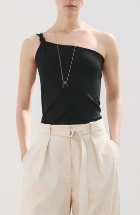 Mango Knotted One Shoulder Tank in Black at Nordstrom, Size X-Large