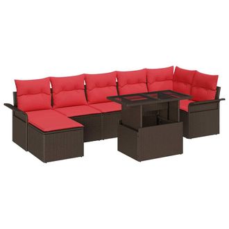 vidaXL Conjunto De Sof&aacute; De Jard&iacute;n 8 Pcs Marr&oacute;n Rat&aacute;n Sint&eacute;tico Vidaxl