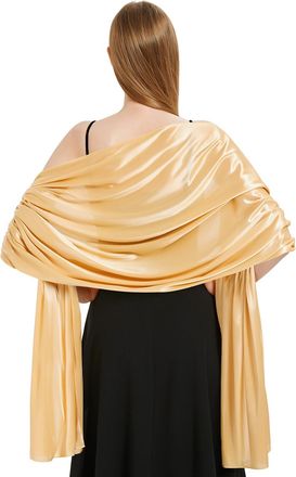 Heekpek Ladies Satin Scarf Wedding Shawls and Wraps Womens Silky Scarf Lightweight Evening Party Dresses Bride Bridemaid Scarf, Gold, One Size