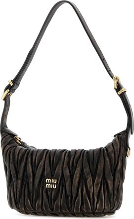 Miu Miu Womens Ruched Leather Shoulder Bag Brown