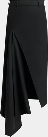 Givenchy Slashed Satin Back Crepe Midi Asymmetric Skirt